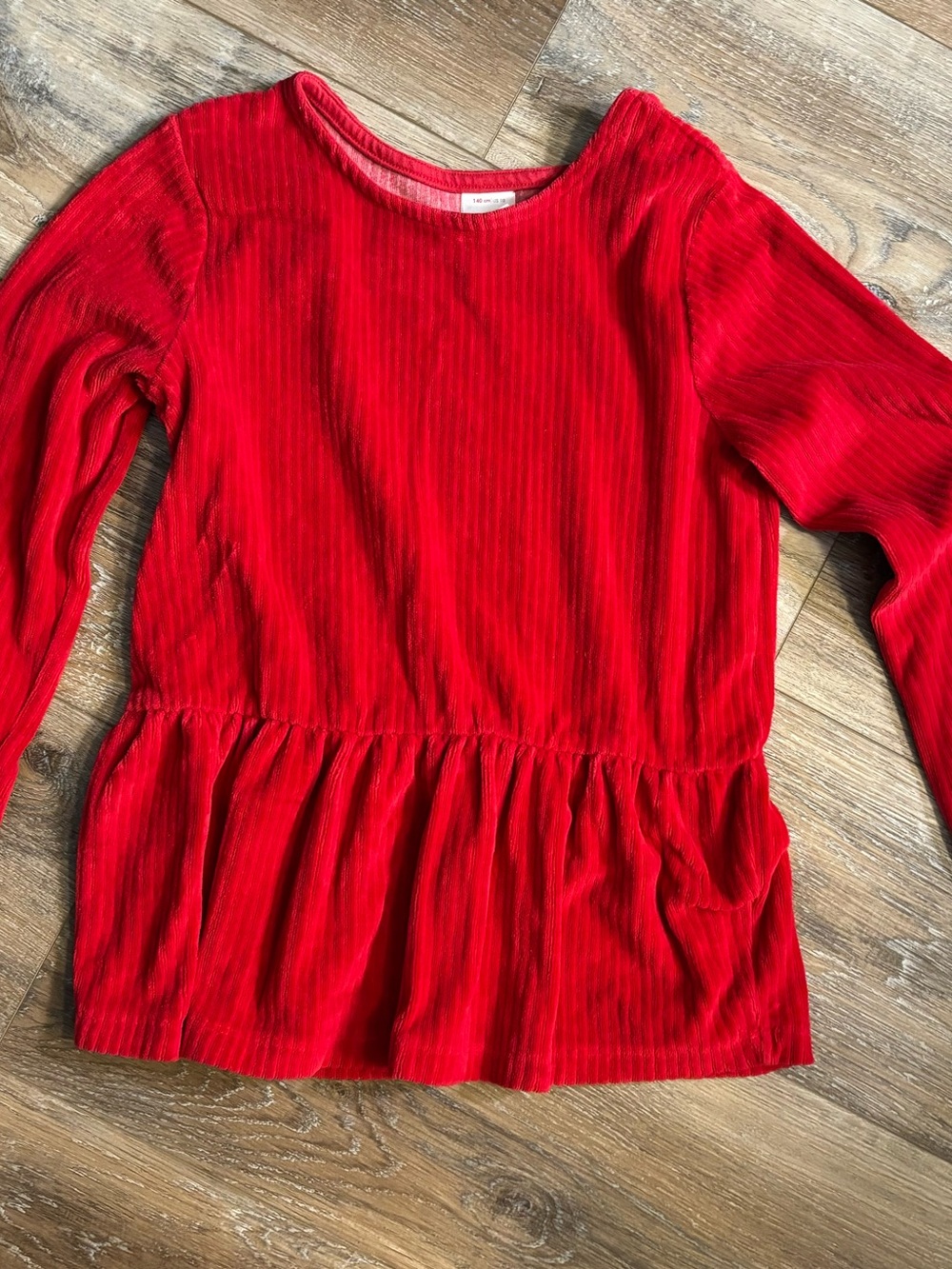 Hanna Andersson Bright Red Ribbed Long Sleeve peplum top size 10 girls